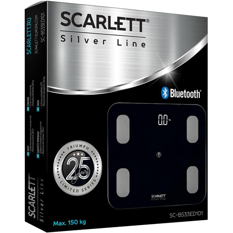 Весы напольные SCARLETT SC-BS33ED101, 180кг, Bluetooth, черный