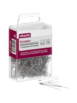 Булавки унив. с гол.петель. ник. Attache, 30 мм, 500 штук, в пласт кор