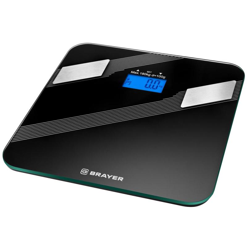 Весы напольные BRAYER 3734BR,до180 кг, 30x30 см, толщ.6 мм, диспл 72x30,5мм