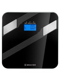 Весы напольные BRAYER 3734BR,до180 кг, 30x30 см, толщ.6 мм, диспл 72x30,5мм