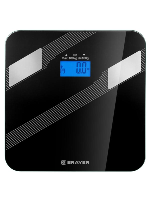 Весы напольные BRAYER 3734BR,до180 кг, 30x30 см, толщ.6 мм, диспл 72x30,5мм