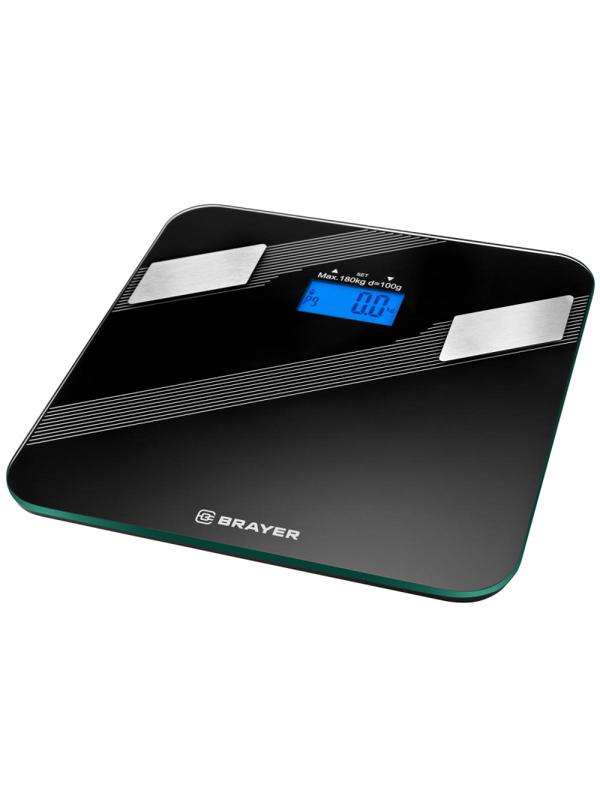 Весы напольные BRAYER 3734BR,до180 кг, 30x30 см, толщ.6 мм, диспл 72x30,5мм