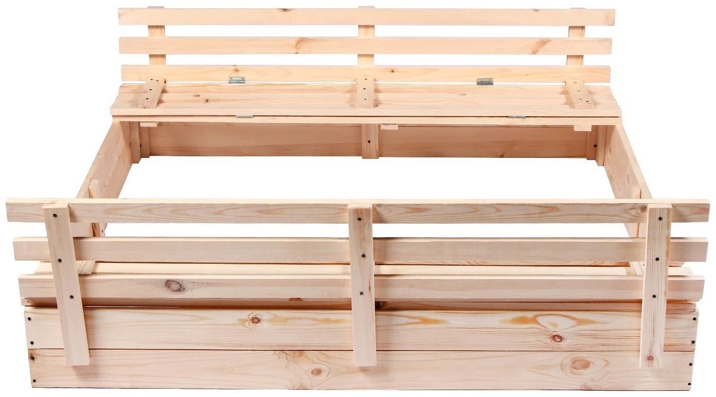 Песочница деревянная, с крышкой, 150 × 140 × 18 см, без покраски, лавочки (2 шт.), Greengo