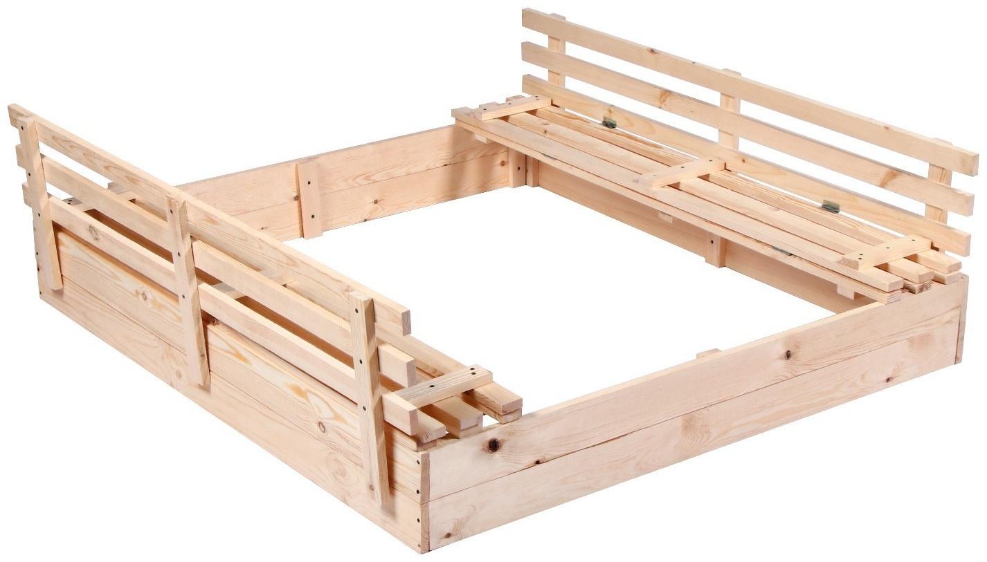 Песочница деревянная, с крышкой, 150 × 140 × 18 см, без покраски, лавочки (2 шт.), Greengo