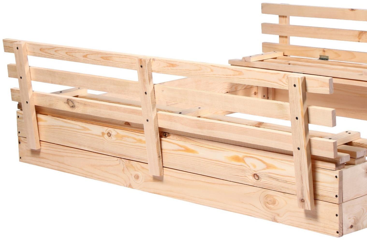 Песочница деревянная, с крышкой, 150 × 140 × 18 см, без покраски, лавочки (2 шт.), Greengo