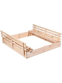 Песочница деревянная, с крышкой, 150 × 140 × 18 см, без покраски, лавочки (2 шт.), Greengo