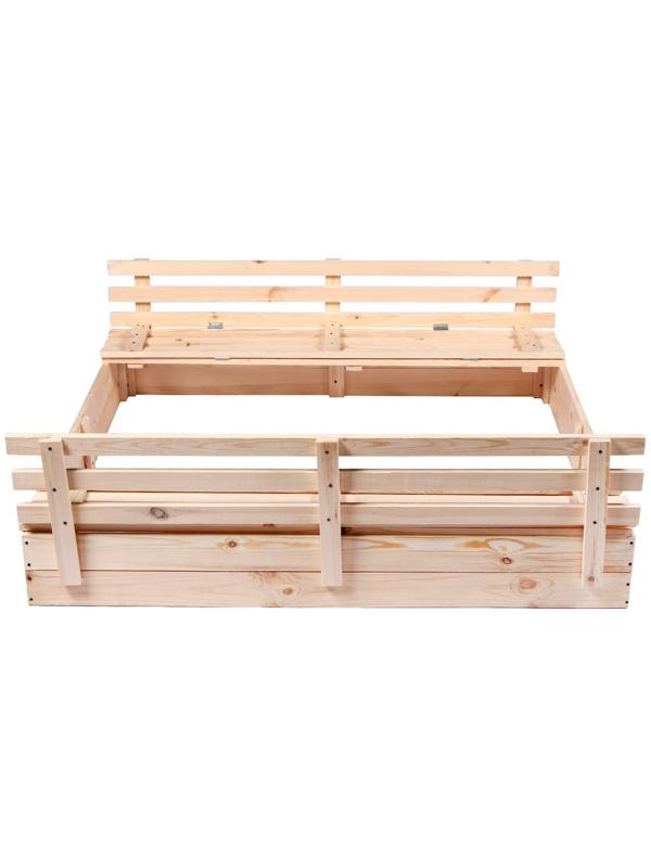 Песочница деревянная, с крышкой, 150 × 140 × 18 см, без покраски, лавочки (2 шт.), Greengo