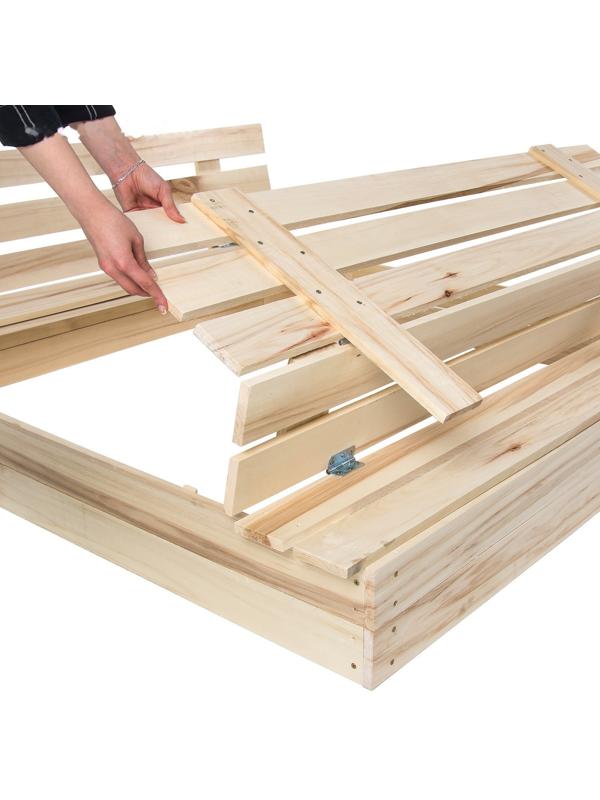 Песочница деревянная, с крышкой, 150 × 140 × 18 см, без покраски, лавочки (2 шт.), Greengo