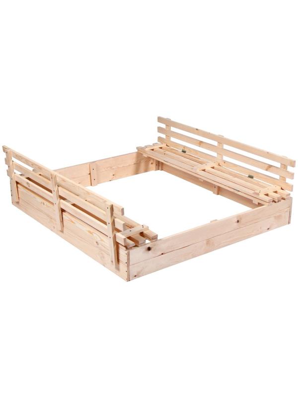 Песочница деревянная, с крышкой, 150 × 140 × 18 см, без покраски, лавочки (2 шт.), Greengo