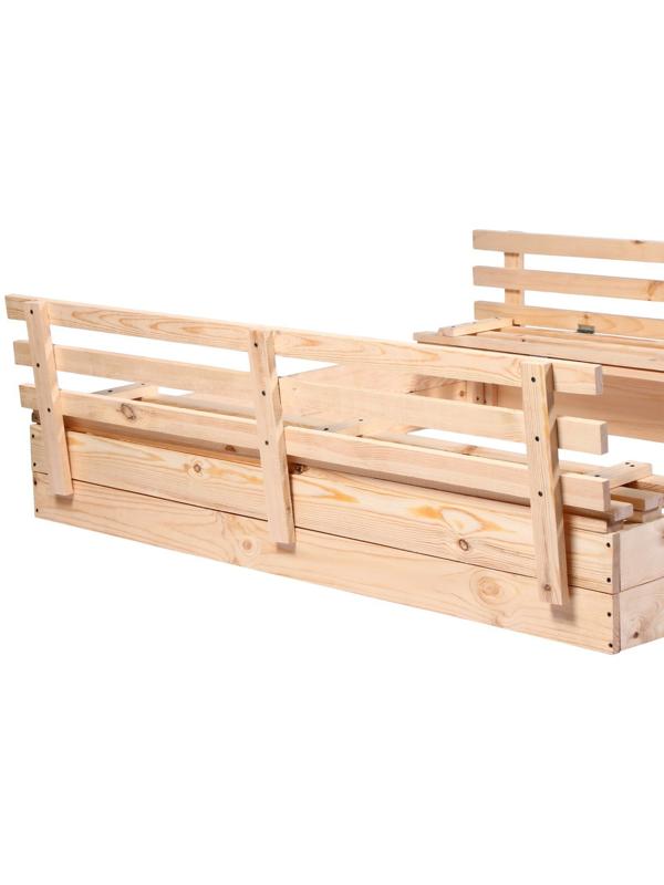 Песочница деревянная, с крышкой, 150 × 140 × 18 см, без покраски, лавочки (2 шт.), Greengo