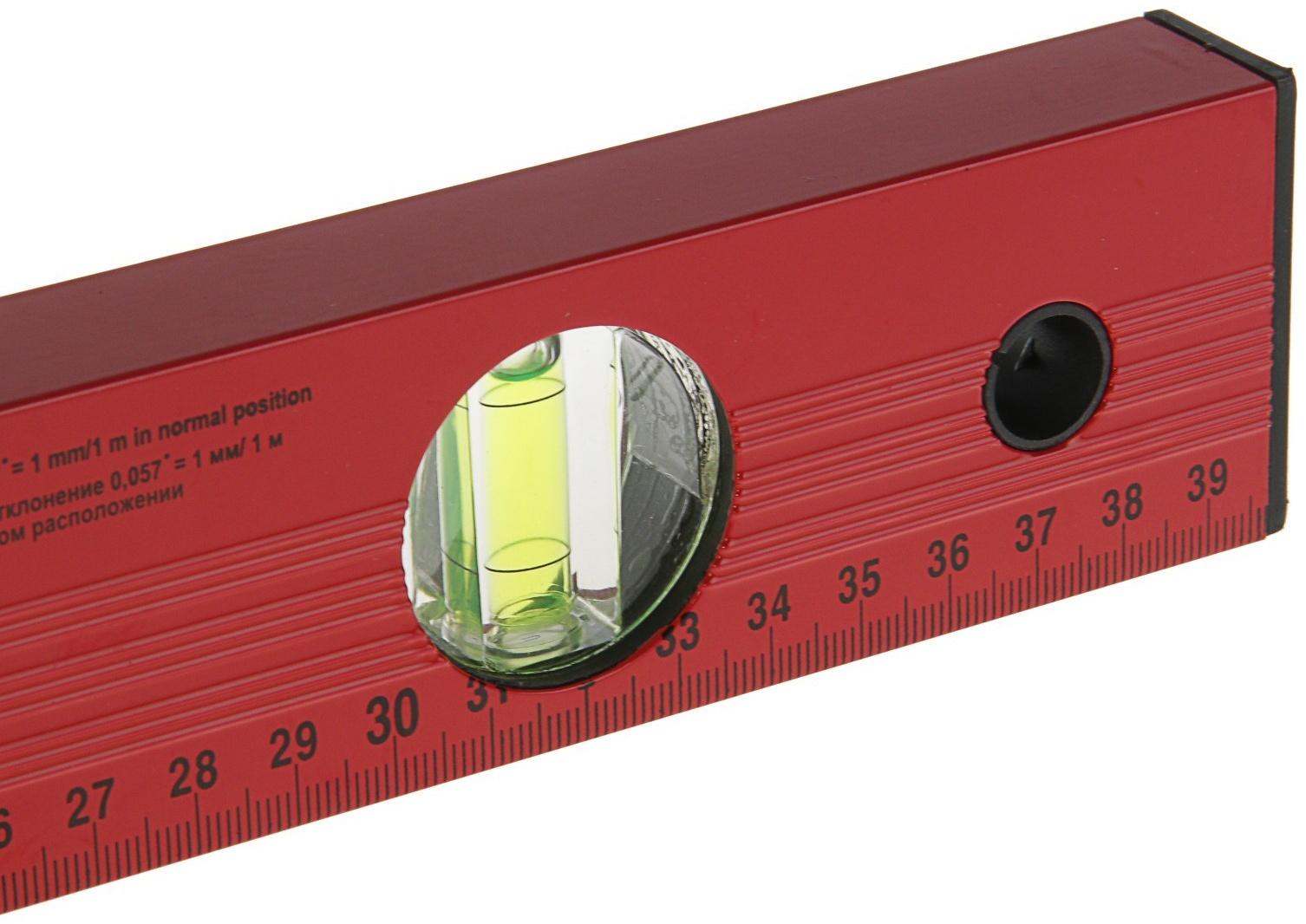 Уровень MATRIX, 40 см, алюминиевый, 3 глазка, красный, линейка