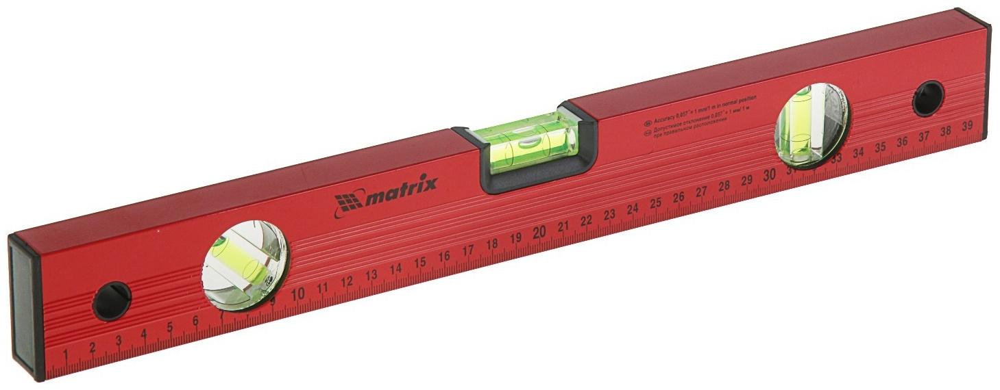 Уровень MATRIX, 40 см, алюминиевый, 3 глазка, красный, линейка