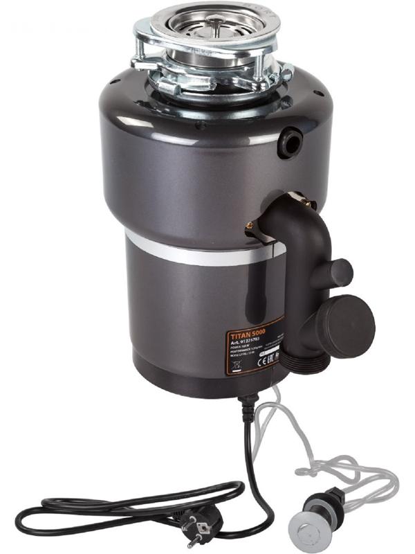 Измельчитель пищевых отходов Bort TITAN 5000, 560 Вт, 3 ступени, 5.2 кг/мин, 90 мм, чёрный