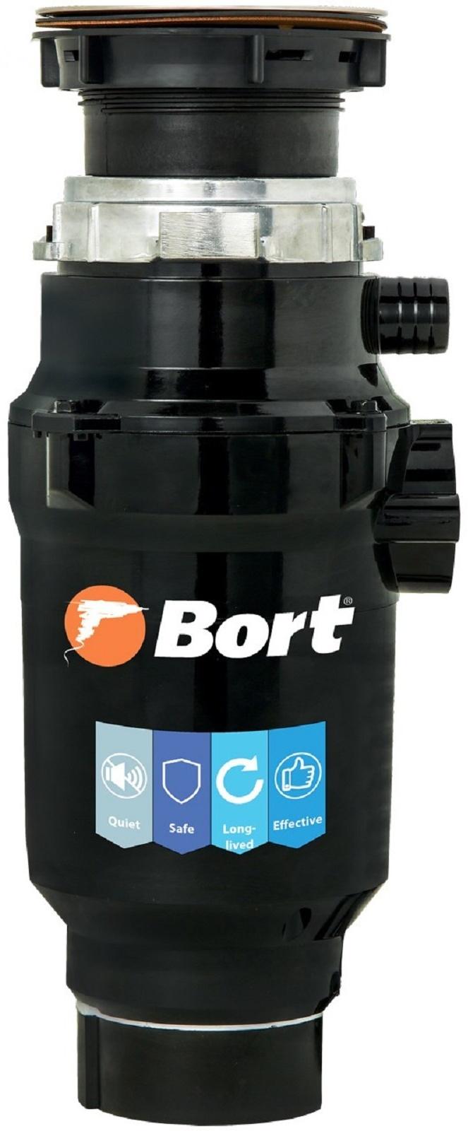 Измельчитель пищевых отходов Bort MASTER ECO, 390 Вт, 2 ступени, 3.2 кг/мин, 90 мм, чёрный