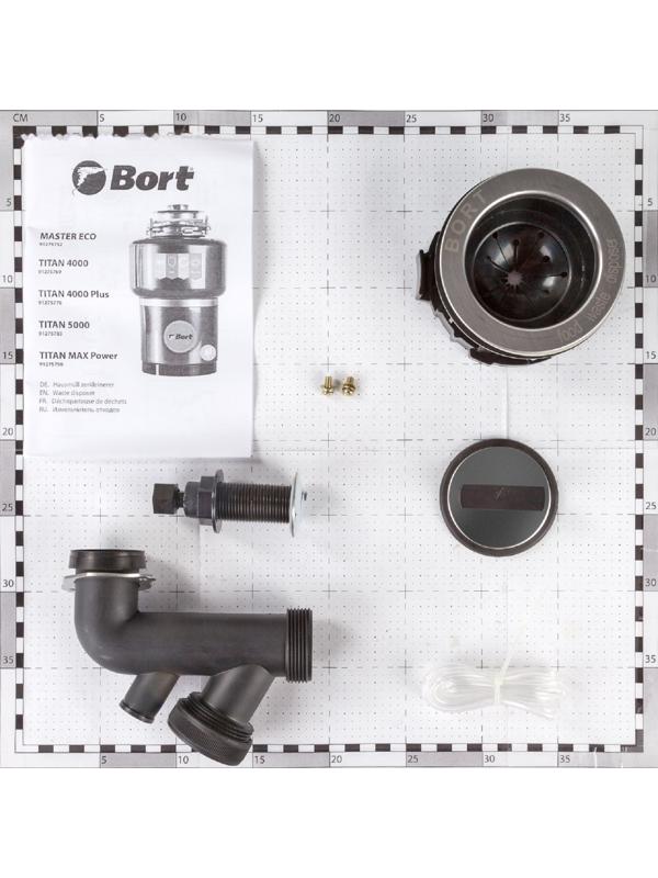 Измельчитель пищевых отходов Bort MASTER ECO, 390 Вт, 2 ступени, 3.2 кг/мин, 90 мм, чёрный