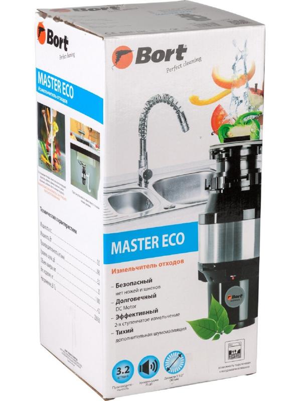 Измельчитель пищевых отходов Bort MASTER ECO, 390 Вт, 2 ступени, 3.2 кг/мин, 90 мм, чёрный