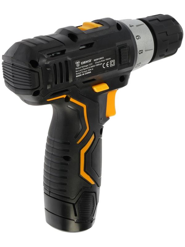 Дрель аккумуляторная Deko GCD12DU3 063-4096, 12 В, 1.5 Нм, АКБ, d 10-32 мм, 2 скорости