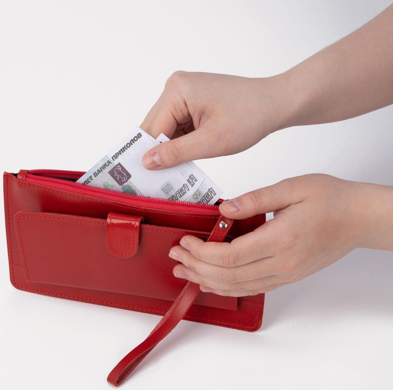 Кошелёк на молнии, с ручкой, цвет красный