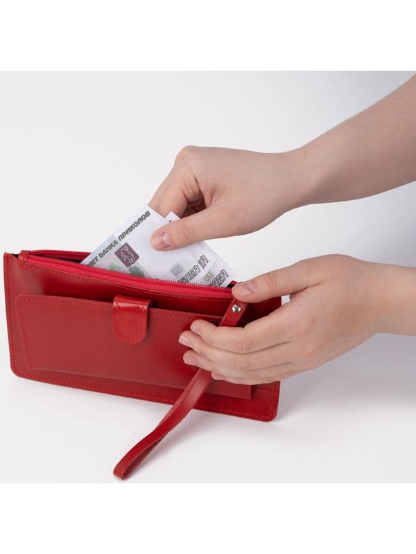 Кошелёк на молнии, с ручкой, цвет красный