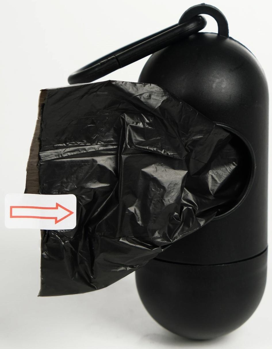 Контейнер с пакетами для уборки за собаками (рулон 15 пакетов 29х21 см), чёрный