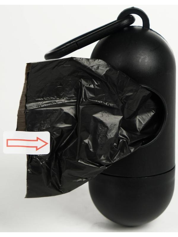 Контейнер с пакетами для уборки за собаками (рулон 15 пакетов 29х21 см), чёрный