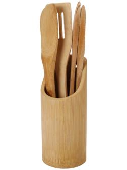 Набор кухонных принадлежностей HILDY, 4 шт, с подставкой, бамбук