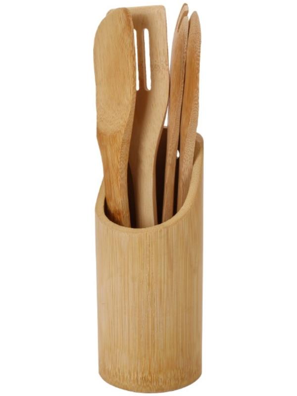 Набор кухонных принадлежностей HILDY, 4 шт, с подставкой, бамбук