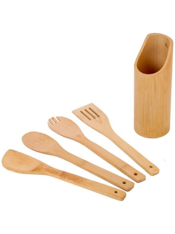 Набор кухонных принадлежностей HILDY, 4 шт, с подставкой, бамбук