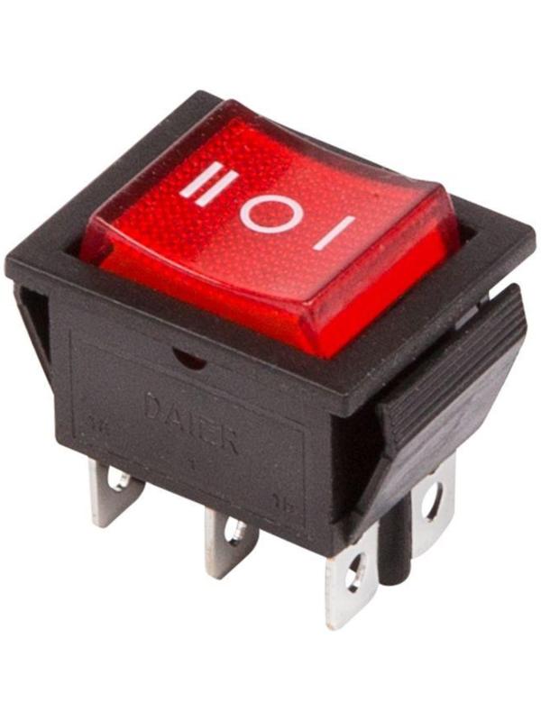 Клавишный выключатель Rexant 36-2390, 250 В, 15 А, ON-OFF-ON, 6с, красный, с подсветкой