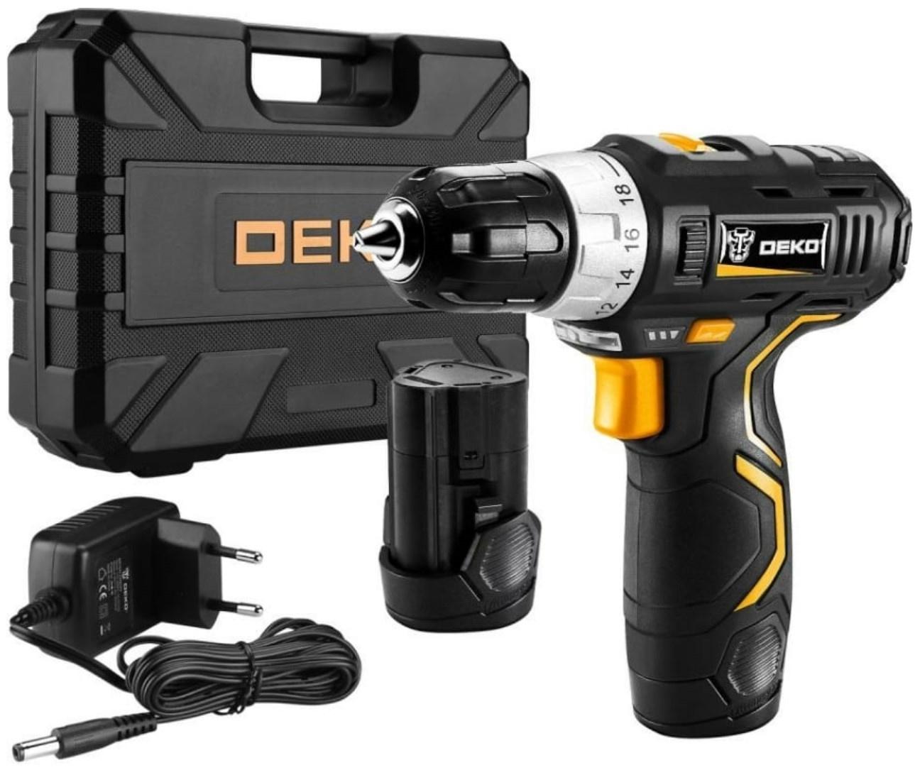 Дрель-шуруповерт DEKO GCD12DU3 SET 4, аккумуляторная, кейс, оснастка 13 шт, 2х2 Ач