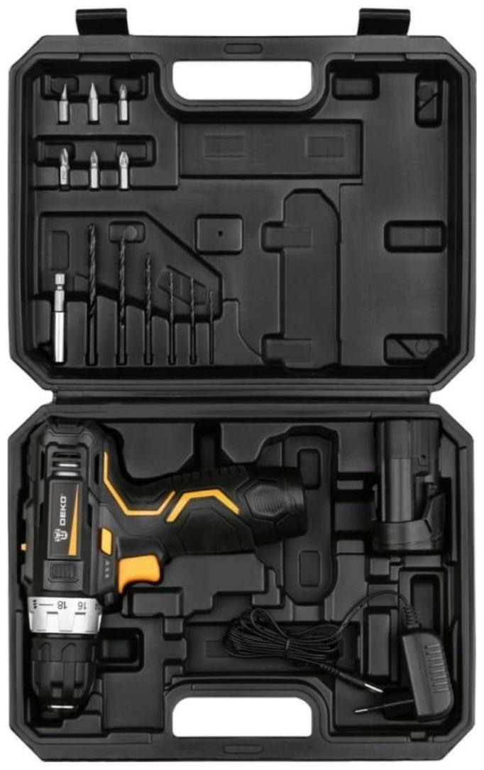 Дрель-шуруповерт DEKO GCD12DU3 SET 4, аккумуляторная, кейс, оснастка 13 шт, 2х2 Ач