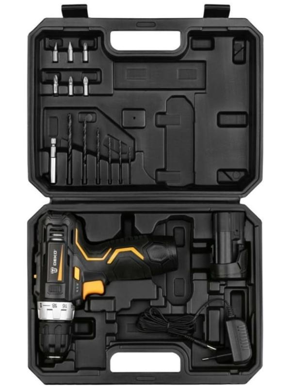 Дрель-шуруповерт DEKO GCD12DU3 SET 4, аккумуляторная, кейс, оснастка 13 шт, 2х2 Ач