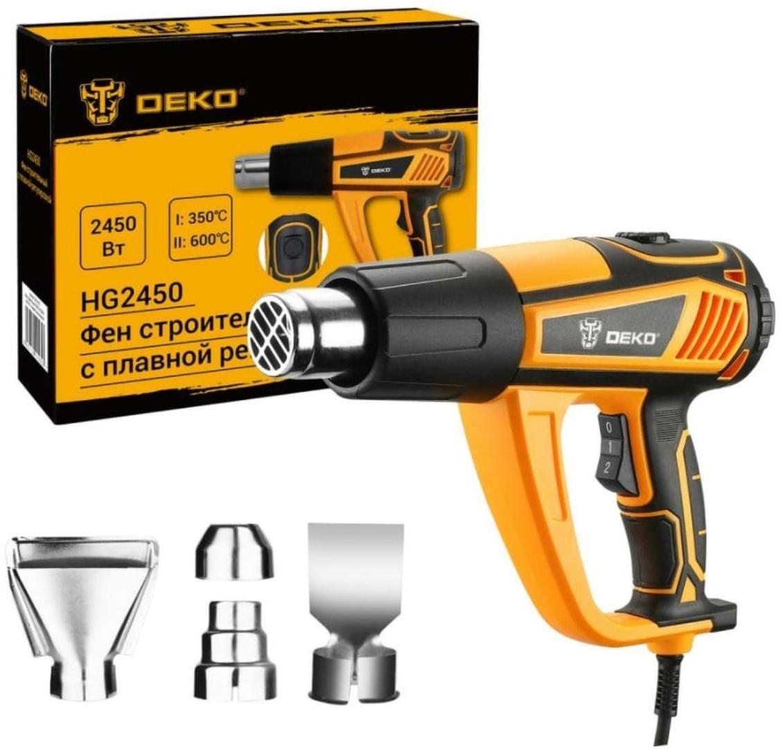 Фен строительный DEKO HG2450, 2450 Вт, плавная регулировка, 500 л/мин, кабель 2 м