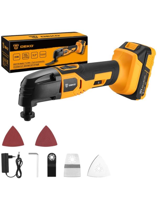 Реноватор аккумуляторный DEKO DKOT20 Multi, 2 Ач, 20 В, 18000 кол/мин, 4 насадки