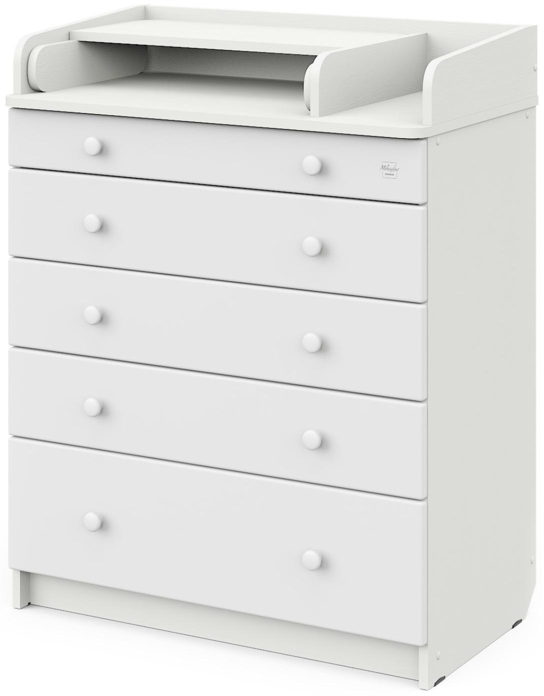 Комод детский с пеленальным столиком «Maks», 5 выдвижных ящика, шариковые направляющие, цвет белый премиум