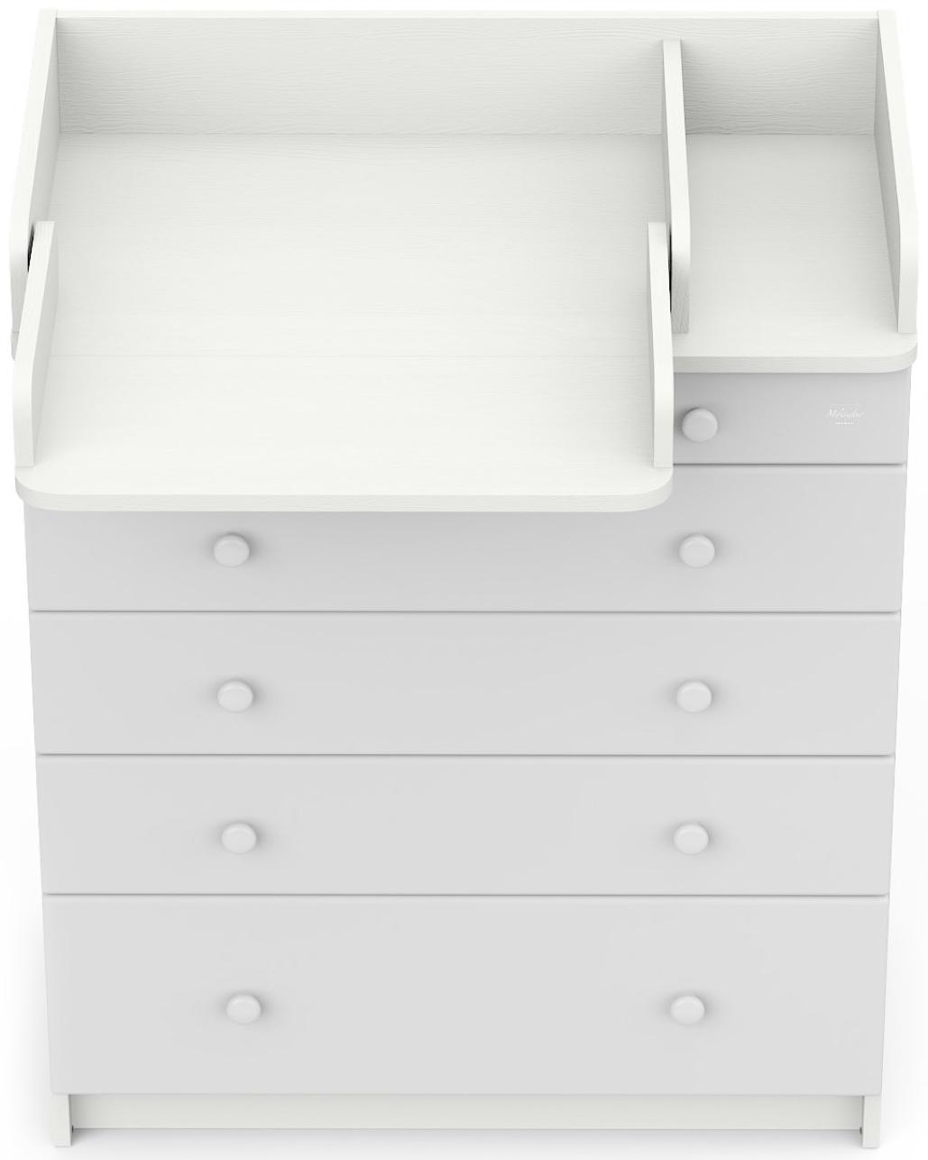Комод детский с пеленальным столиком «Maks», 5 выдвижных ящика, шариковые направляющие, цвет белый премиум