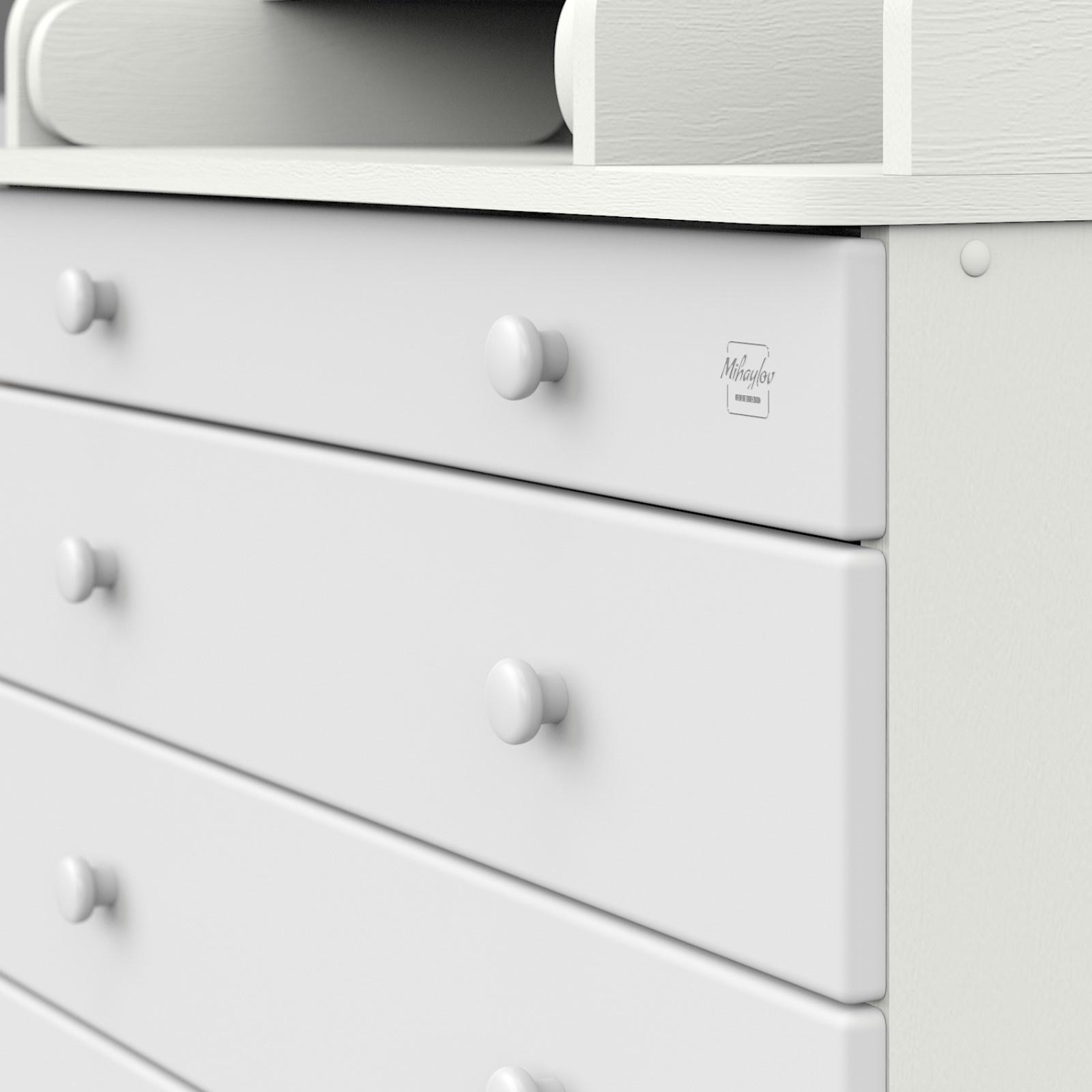 Комод детский с пеленальным столиком «Maks», 5 выдвижных ящика, шариковые направляющие, цвет белый премиум