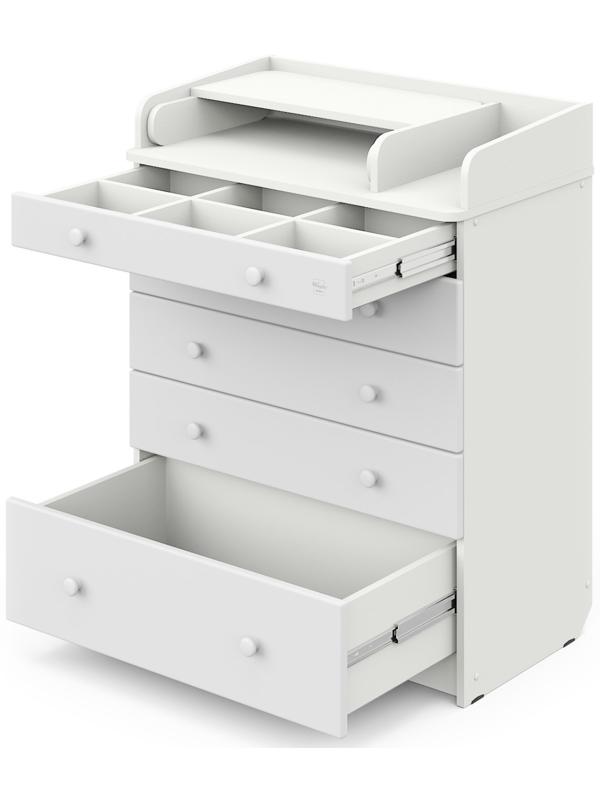 Комод детский с пеленальным столиком «Maks», 5 выдвижных ящика, шариковые направляющие, цвет белый премиум