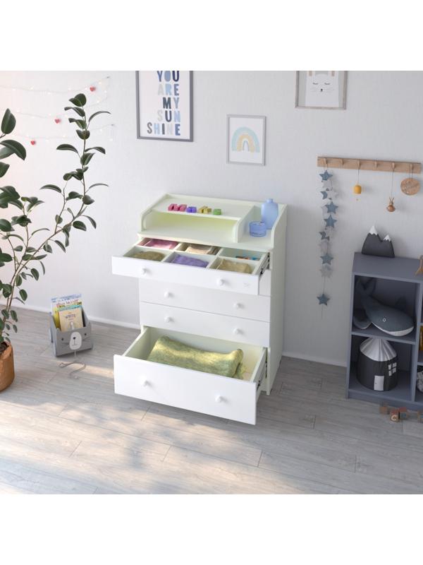 Комод детский с пеленальным столиком «Maks», 5 выдвижных ящика, шариковые направляющие, цвет белый премиум