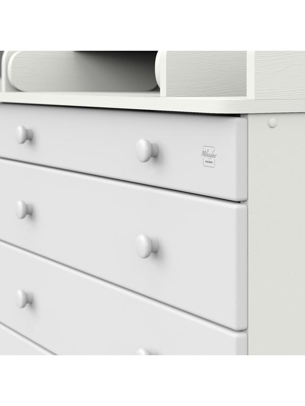 Комод детский с пеленальным столиком «Maks», 5 выдвижных ящика, шариковые направляющие, цвет белый премиум