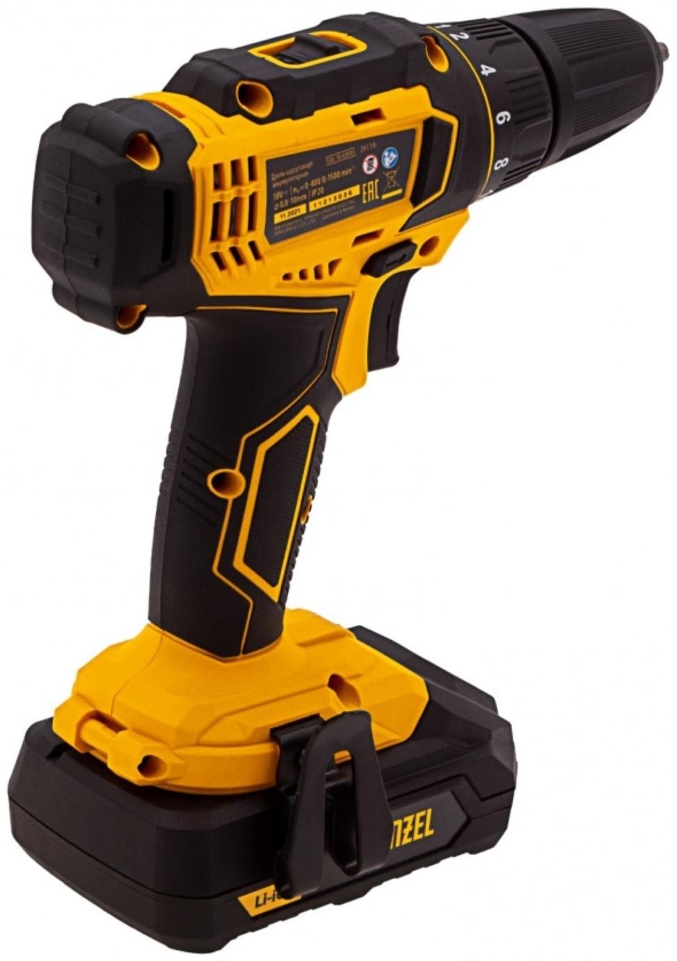 Дрель-шуруповерт Denzel 26116, аккумуляторная CDL-18-02BM, Li-Ion, 18 В, 2 акк.