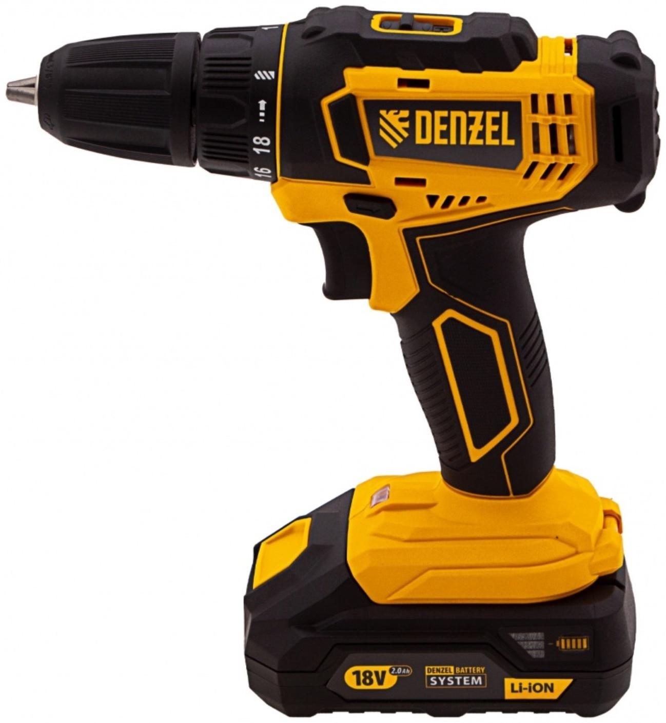 Дрель-шуруповерт Denzel 26116, аккумуляторная CDL-18-02BM, Li-Ion, 18 В, 2 акк.