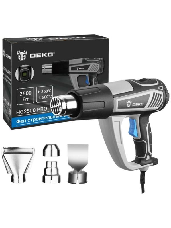 Фен строительный DEKO HG2500 PRO, 2500 Вт, LCD дисплей, 500 л/мин, кабель 1.85 м