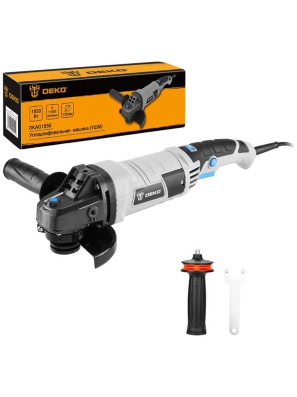 Шлифмашина угловая DEKO DKAG1850, сетевая, 1850 Вт, антивибрационная рукоятка, 11000 об/мин   967103