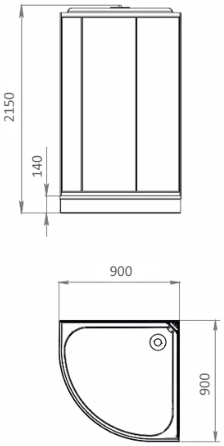 Душевая кабина Comforty 304GG, серое стекло, задняя чёрная стеклянная панель, 90х90х215 см