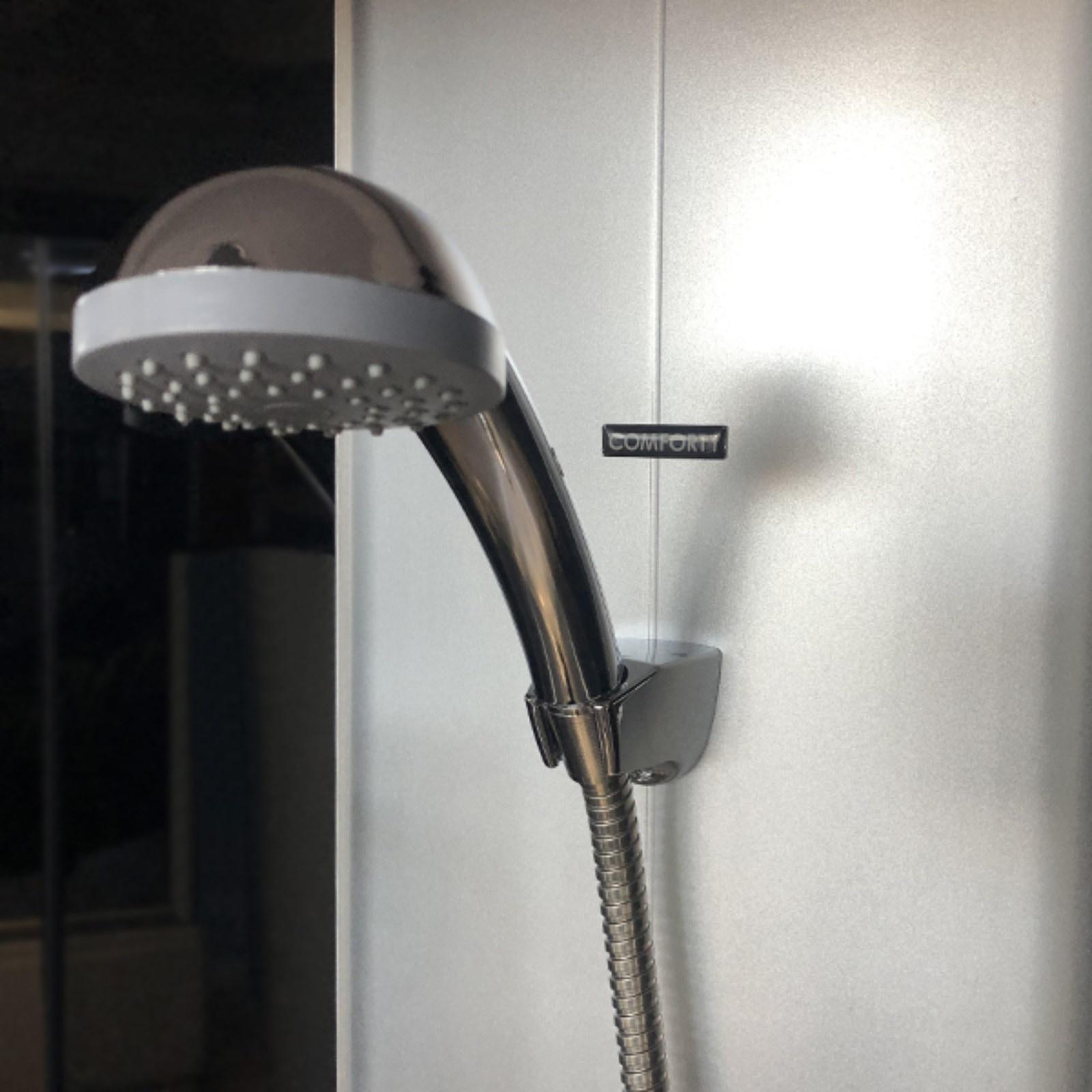 Душевая кабина Comforty 304GG, серое стекло, задняя чёрная стеклянная панель, 90х90х215 см