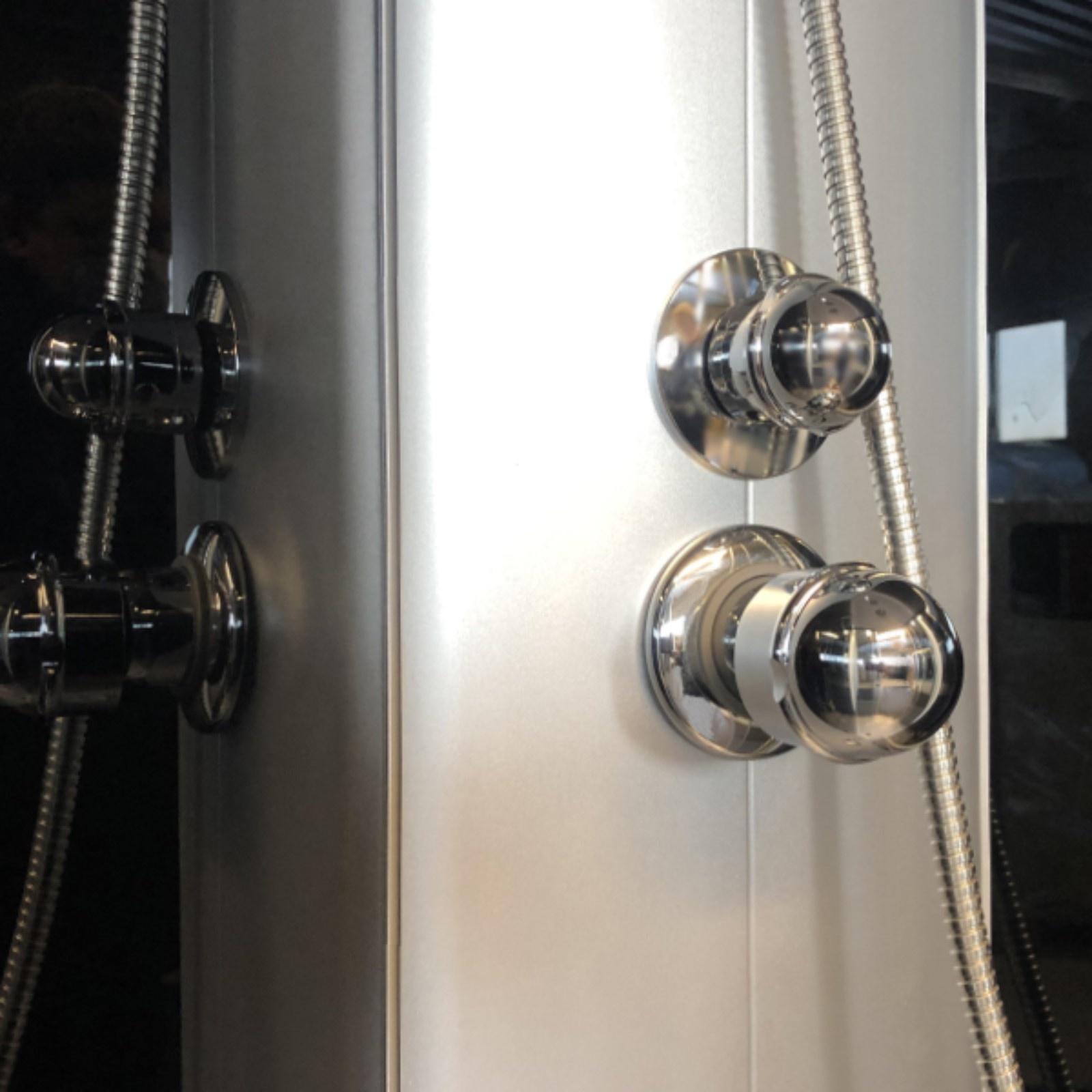 Душевая кабина Comforty 304GG, серое стекло, задняя чёрная стеклянная панель, 90х90х215 см