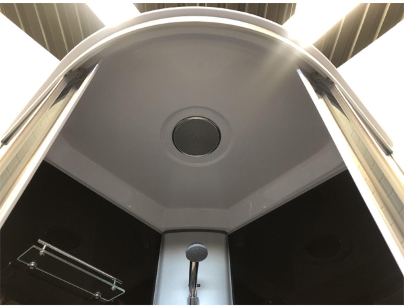 Душевая кабина Comforty 304GG, серое стекло, задняя чёрная стеклянная панель, 90х90х215 см