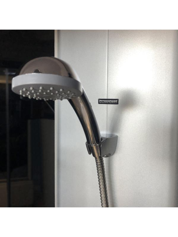 Душевая кабина Comforty 304GG, серое стекло, задняя чёрная стеклянная панель, 90х90х215 см