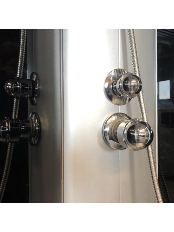 Душевая кабина Comforty 304GG, серое стекло, задняя чёрная стеклянная панель, 90х90х215 см